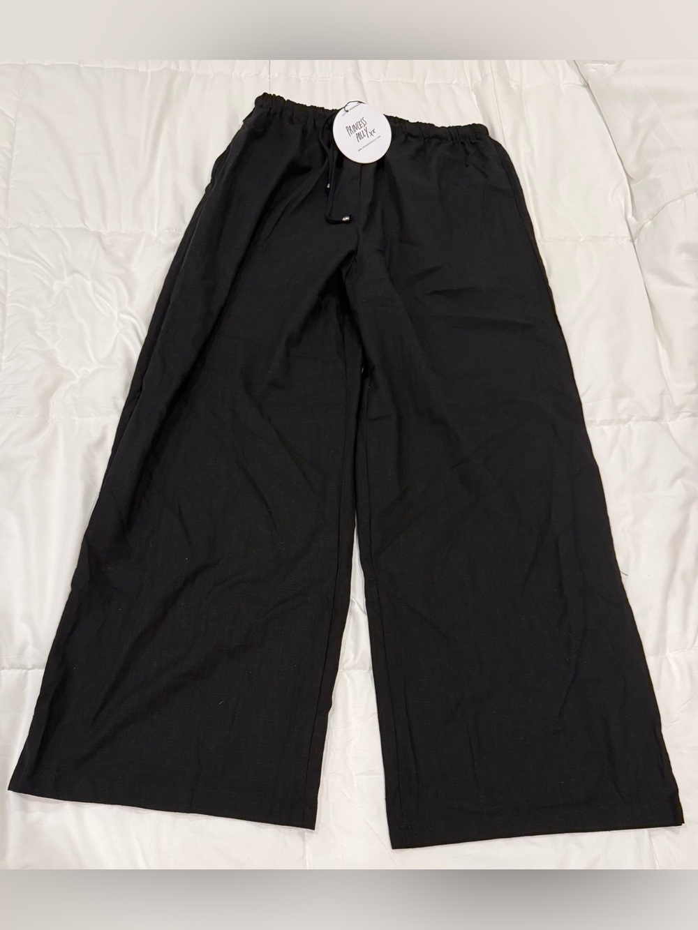 NWT Princess Polly Black Linen Blend Wide Leg Pants - Size 8